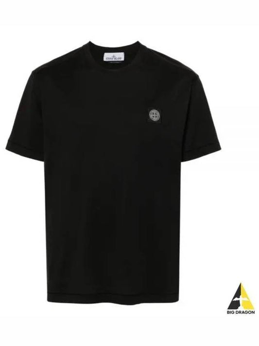 Logo Patch Short Sleeve T-Shirt Black - STONE ISLAND - BALAAN 2