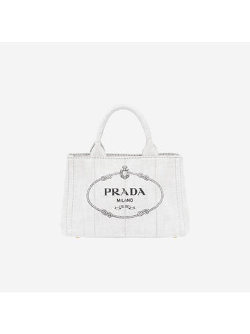 Denim Tote Bag White - PRADA - BALAAN 1