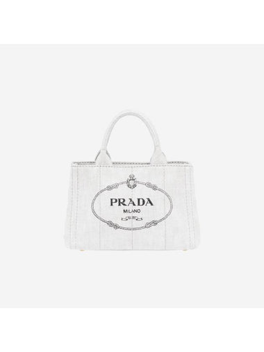 Denim Tote Bag White - PRADA - BALAAN 1