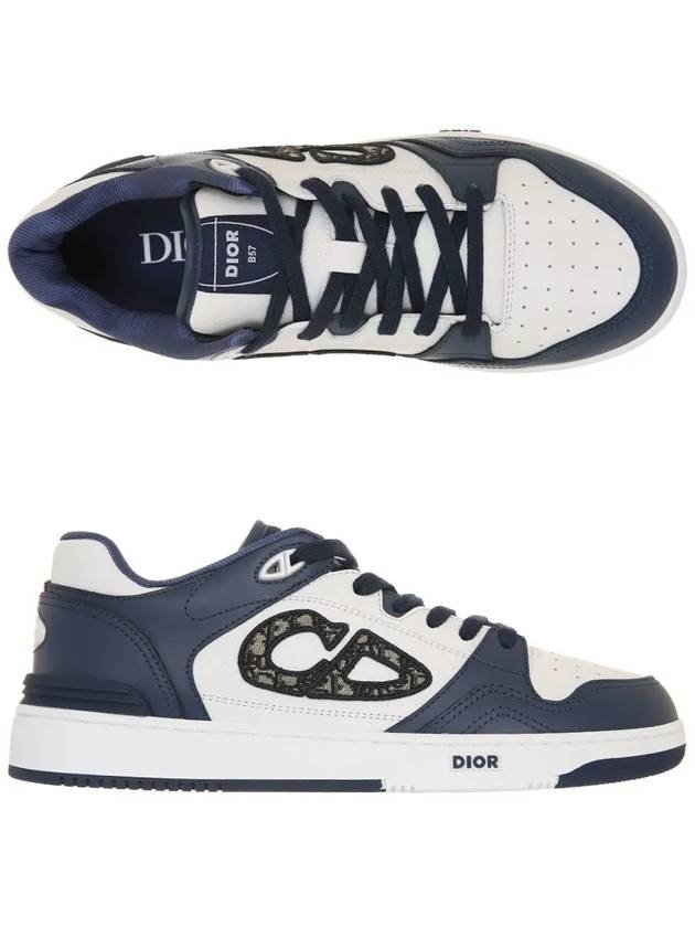 Oblique Detail Leather Low Top Sneakers White Navy - DIOR - BALAAN 3