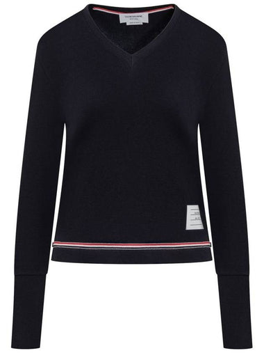 Thom Browne Long Sleeve V-Neck Sweater - THOM BROWNE - BALAAN 1