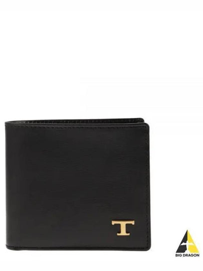 Men's Logo Plaque Leather Half Wallet Black - TOD'S - BALAAN 2