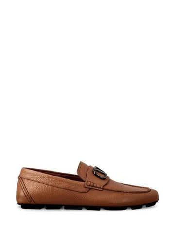 V Logo Leather Loafers Light Camel - VALENTINO - BALAAN 1