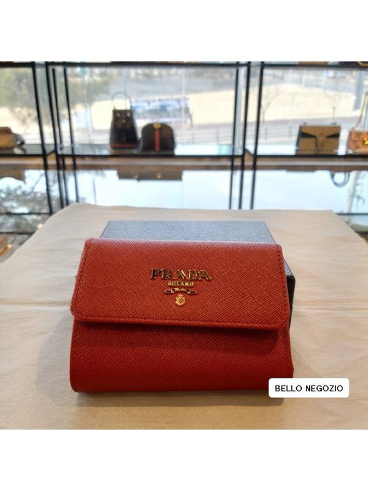 gold logo saffiano 3-fold bifold wallet red - PRADA - BALAAN.
