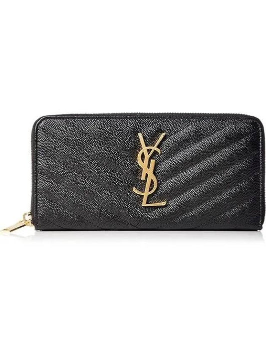 Matelasse Monogram Zipper Around Long Wallet Black - SAINT LAURENT - BALAAN 2