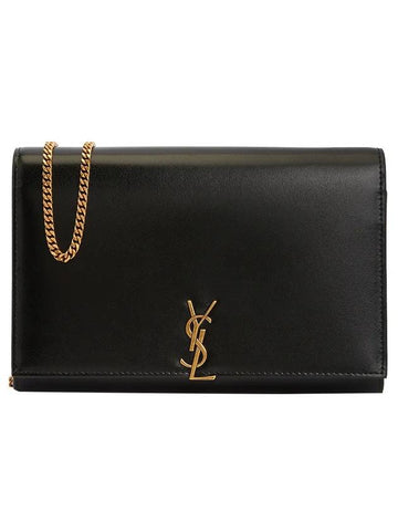 Monogram Glossy Leather Gold Chain Shoulder Bag Black - SAINT LAURENT - BALAAN 1