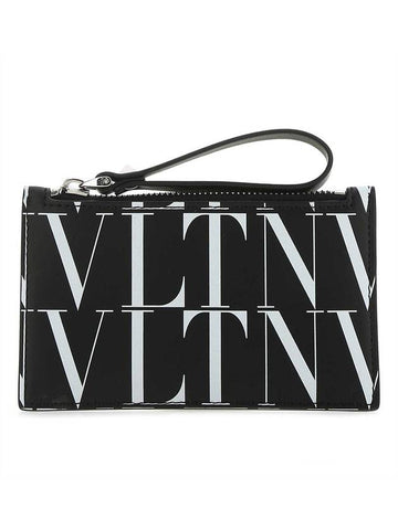 VLTN Zipper Card Wallet Black - VALENTINO - BALAAN 1