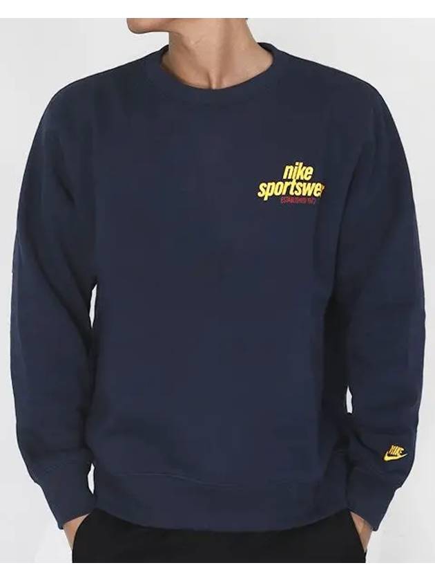 Club Fleece Crew Neck Sweatshirt Navy - NIKE - BALAAN 2