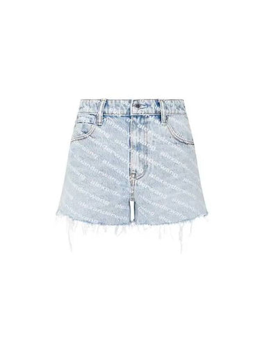 Logo Print Fringe Denim Shorts Light Blue - ALEXANDER WANG - BALAAN 1