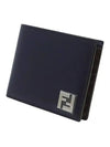 FF Square Leather Bi-Fold Half Wallet Navy - FENDI - BALAAN 3