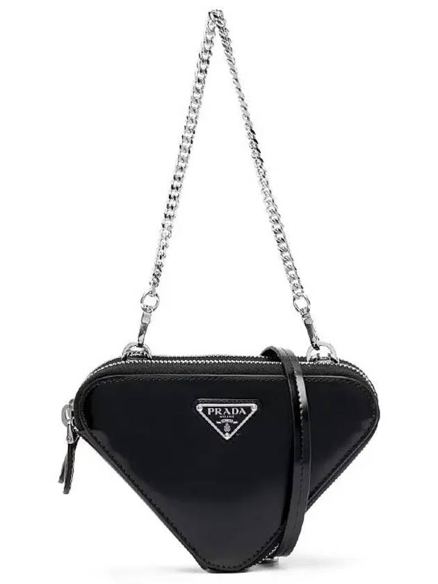 Brushed Leather Chain Mini  Shoulder Bag Black - PRADA - BALAAN 2