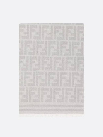 FF Jacquard Fleece Wool Scarf Grey - FENDI - BALAAN 1