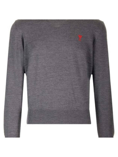 Heart Embroidered Logo Crew Neck Knit Top Heather Grey - AMI - BALAAN 2