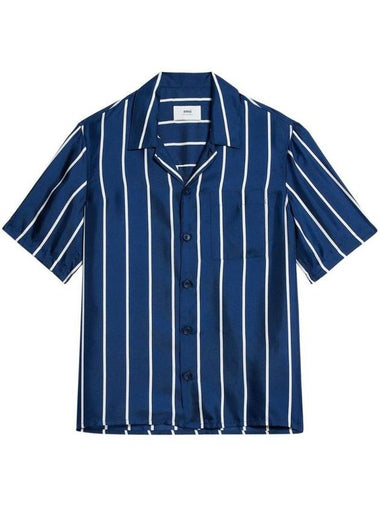 Striped Short Sleeve Shirt Nautic Blue - AMI - BALAAN 1