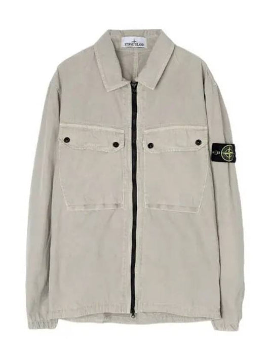 Old Effect Brushed Organic Cotton Canvas Overshirt Regular Fit Men s Jacket - STONE ISLAND - BALAAN 1