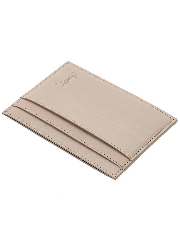 Cassandre Debossed Logo Leather Card Wallet Beige - SAINT LAURENT - BALAAN 5