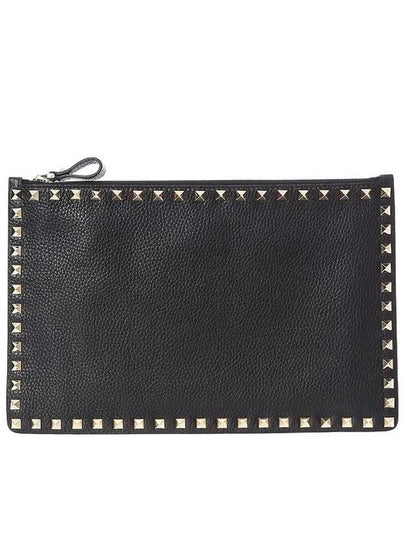 Rockstud Stampa Alce Clutch Bag Black - VALENTINO - BALAAN 2