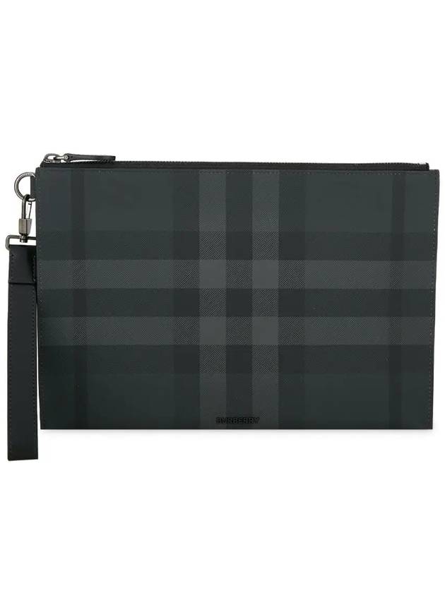 Check Large Zip Pouch Clutch Bag Charcoal - BURBERRY - BALAAN 4