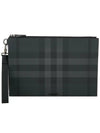 Check Large Zip Pouch Clutch Bag Charcoal - BURBERRY - BALAAN 2