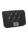 Boy Vintage Silver Hardware Quilted Caviar Zipper Card Wallet Black - CHANEL - BALAAN 3