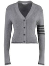 4 Bar Cable Wool Crop Cardigan Grey - THOM BROWNE - BALAAN 5