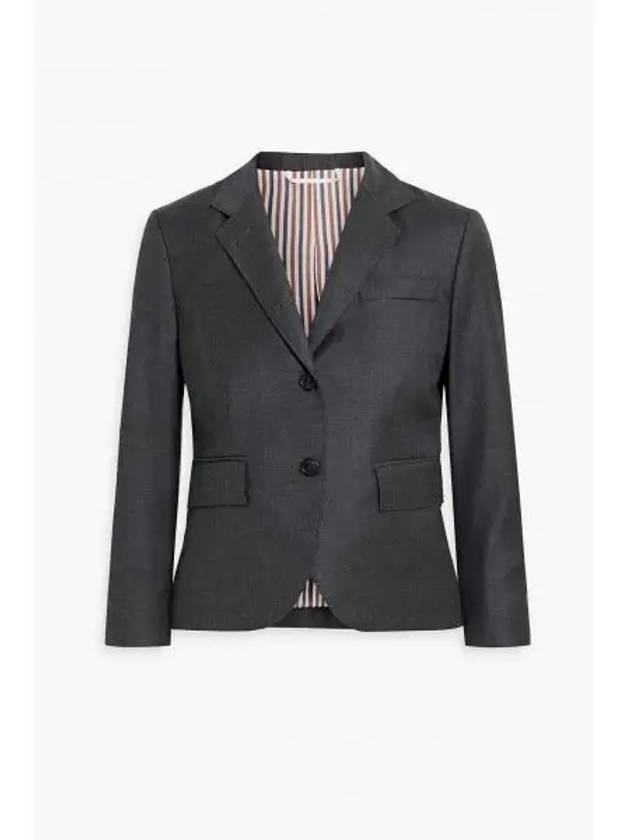 Women's Twill Slim Fit Single Breasted Wool Jacket Dark Gray - THOM BROWNE - BALAAN 2