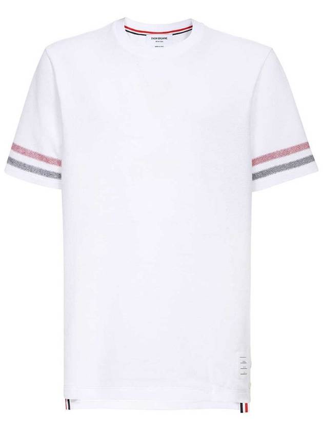 Textured Cotton Stripe Short Sleeve T-Shirt White - THOM BROWNE - BALAAN 2