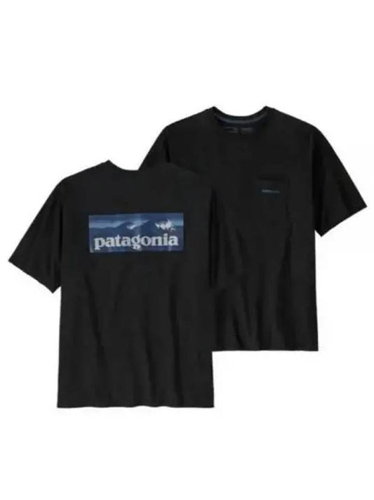 Men's Boardshort Logo Pocket Cotton Short Sleeve T-Shirt Ink Black - PATAGONIA - BALAAN 2