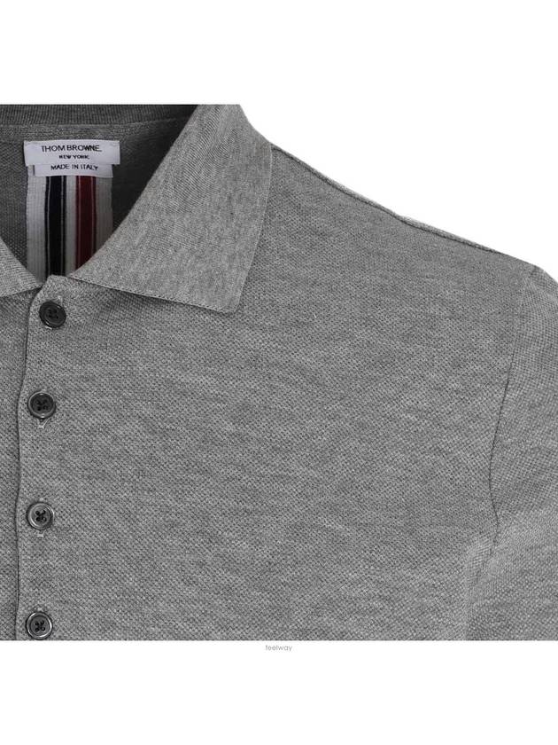 Men's Cotton Pique Center Bag Striped Short Sleeve Polo Shirt Grey - THOM BROWNE - BALAAN 7