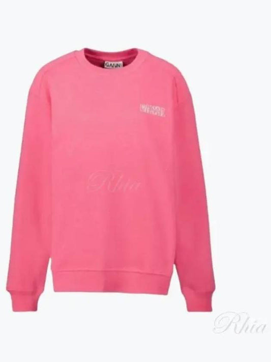 Women's Logo Print Cotton Sweatshirt Pink - GANNI - BALAAN 2