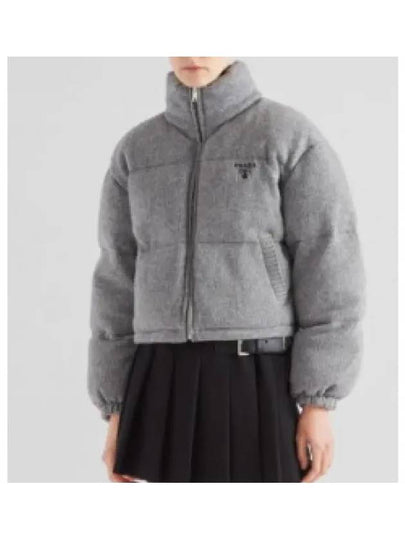 Boxy Crop Wool Cashmere Knit Puffer Padding Grey - PRADA - BALAAN 2