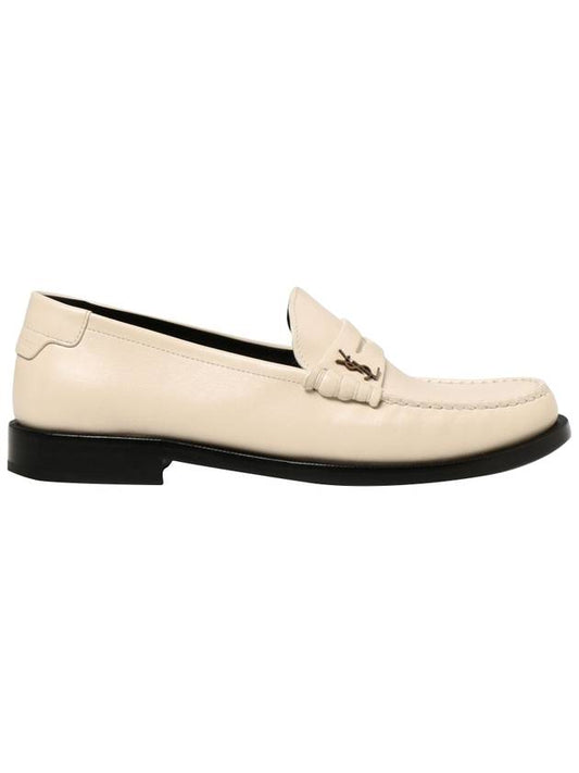Le Loafer Penny Slippers In Smooth Leather Pearl - SAINT LAURENT - BALAAN 1