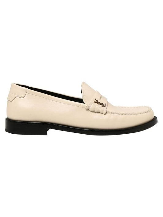 Le Loafer Penny Slippers In Smooth Leather Pearl - SAINT LAURENT - BALAAN 1