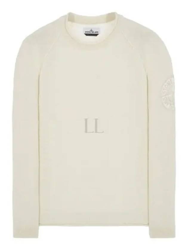 Logo Embroidered Crew Neck Lambswool Knit Top Ivory - STONE ISLAND - BALAAN 2