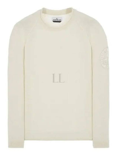 Embroidered Logo Crew Neck Lambswool Knit Top Ivory - STONE ISLAND - BALAAN 2