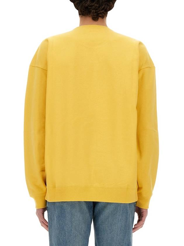 Embroidered Logo Organic Cotton Sweatshirt Yellow - SAINT LAURENT - BALAAN 4