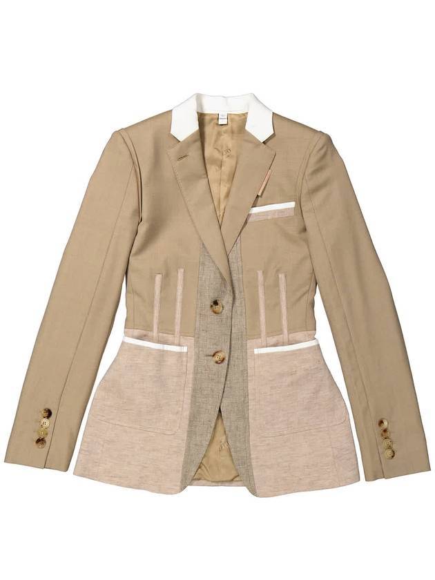 Women's Tape Detail Mix Media Jacket Pecan Melange - BURBERRY - BALAAN 1