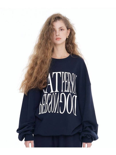 Cat And Dog Person Lettering Sweatshirt Navy - ITZAVIBE - BALAAN 2