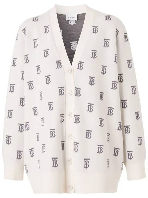 TB Monogram Stretch Wool Blend Cardigan Ivory - BURBERRY - BALAAN 2