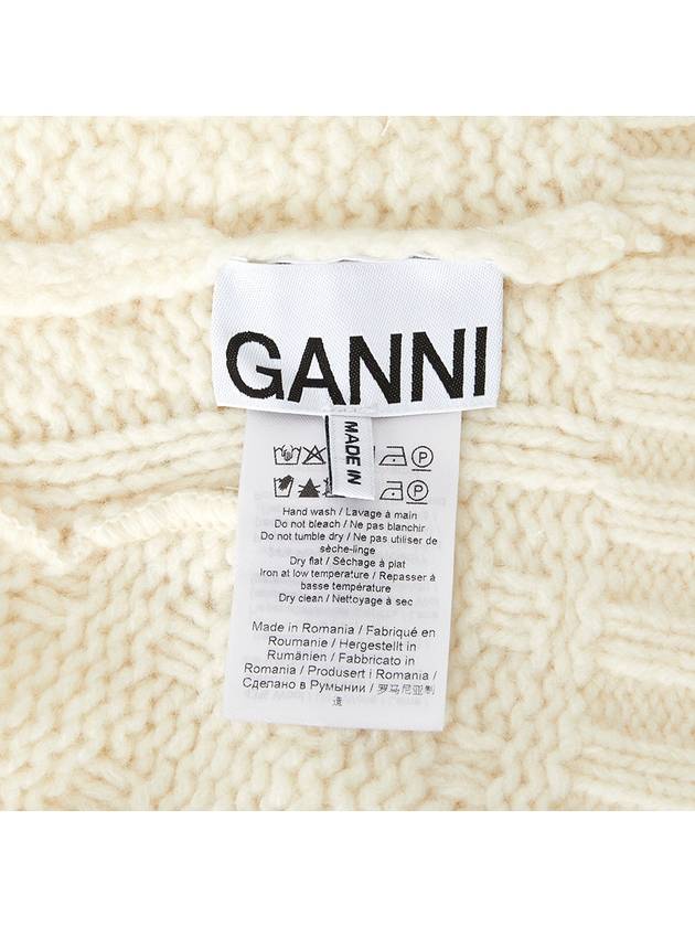 Logo Cable Knit Beanie Egret - GANNI - BALAAN 6