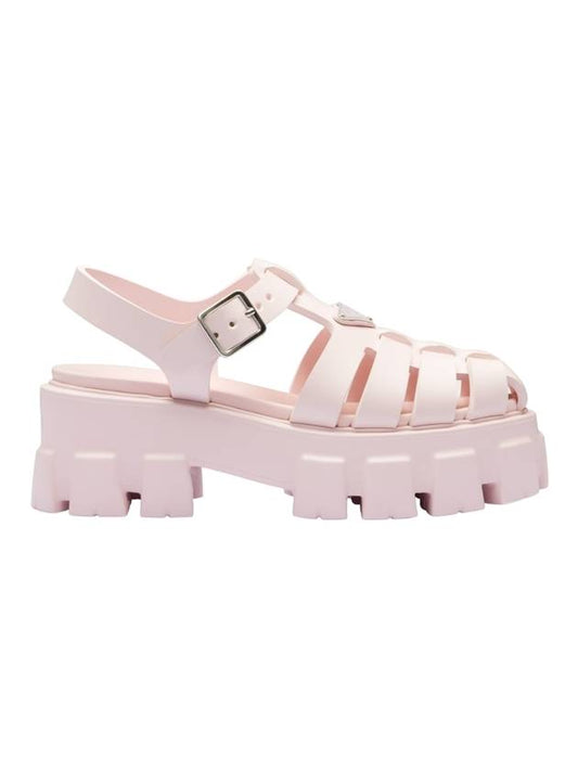 Women's Triangular Logo Foam Rubber Sandals Alabaster Pink - PRADA - BALAAN 1