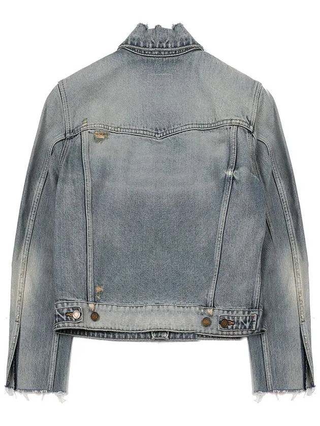 Women's Destroyed Rodeo Stonewash Cutting Short Denim Jacket Blue - SAINT LAURENT - BALAAN 3