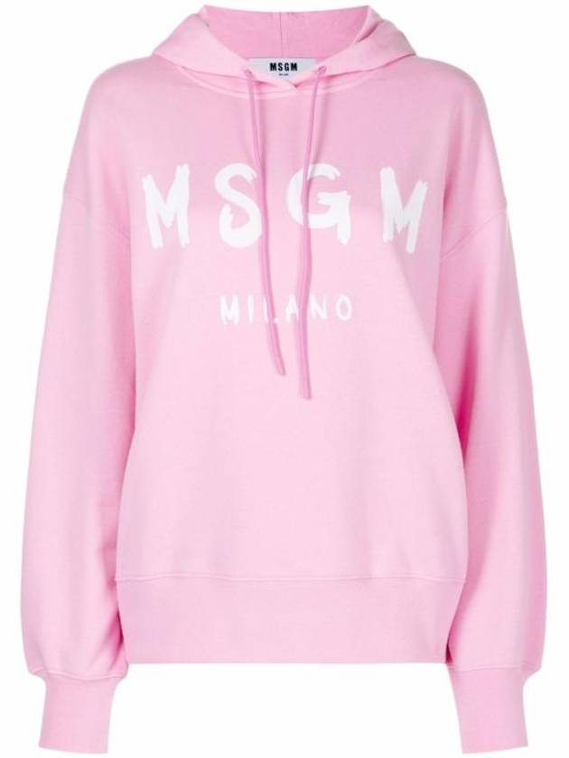 Milano Brushed Logo Print Hoodie Pink - MSGM - BALAAN 2