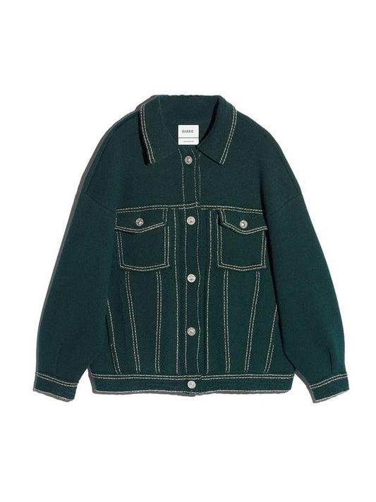 Cashmere Cotton Oversized Denim Jacket Green - BARRIE - BALAAN 1