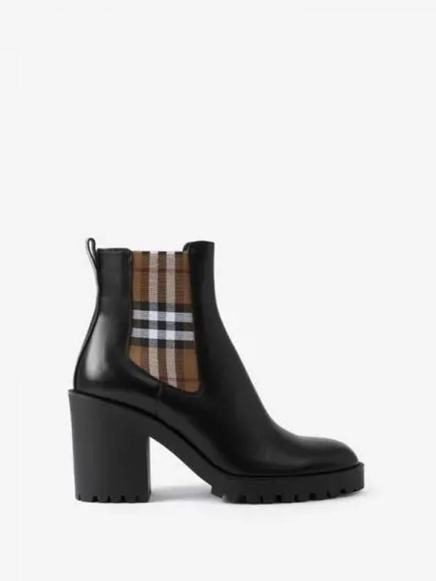 Check Panel Leather Ankle Chelsea Boots Black - BURBERRY - BALAAN 2