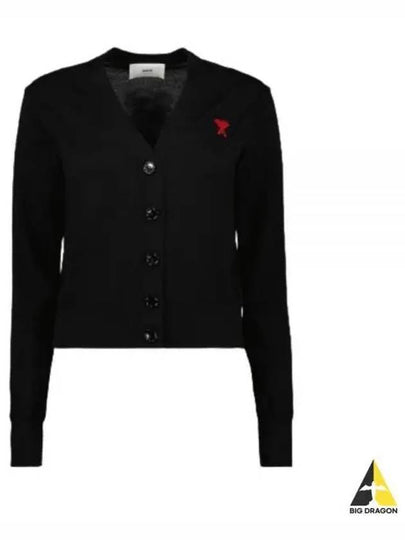 Heart Logo Wool Cardigan Black - AMI - BALAAN 2