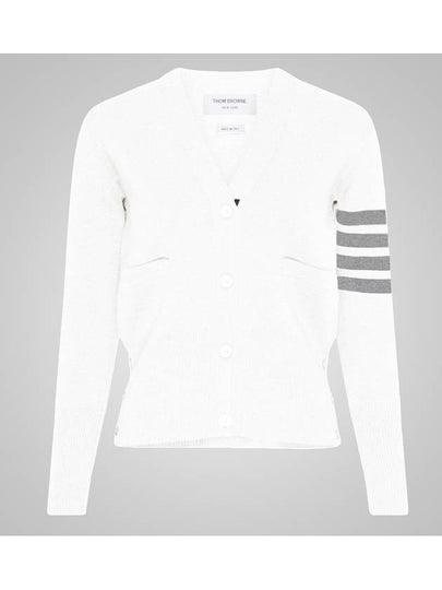 Cotton 4-Bar Milano Classic V-Neck Cardigan White - THOM BROWNE - BALAAN 2