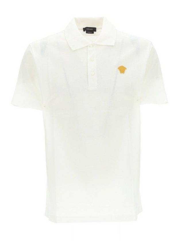 Embroidered Logo Polo Shirt White - VERSACE - BALAAN 2