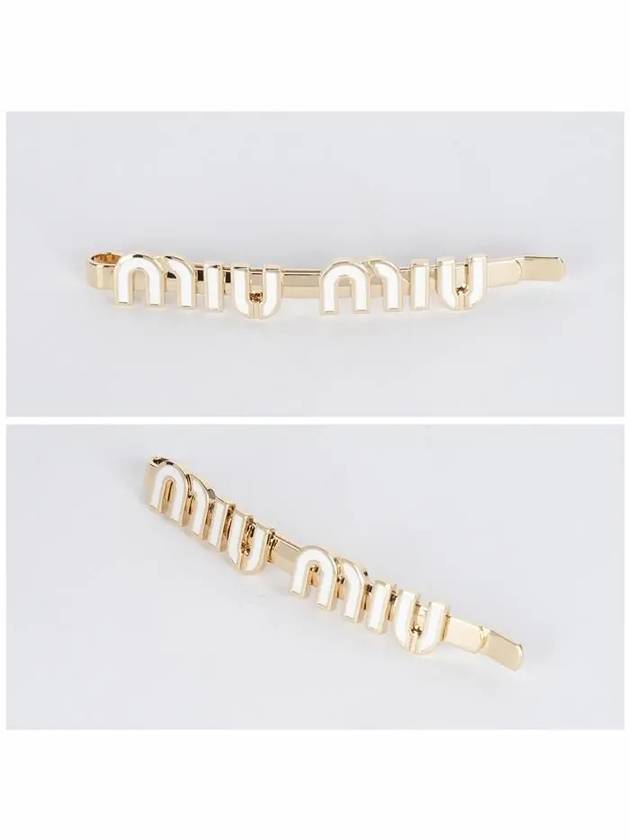 Enamel Metal Hair Clip Gold White - MIU MIU - BALAAN 3