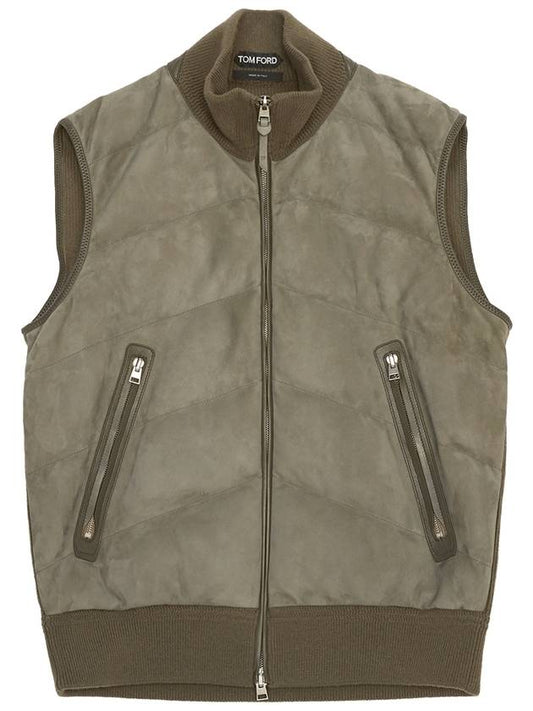 Panel Suede Quilted Padding Vest Dark Olive - TOM FORD - BALAAN 2